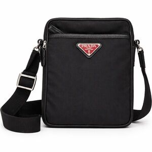 Prada Black Messenger Bag for Men Red Enamel Logo